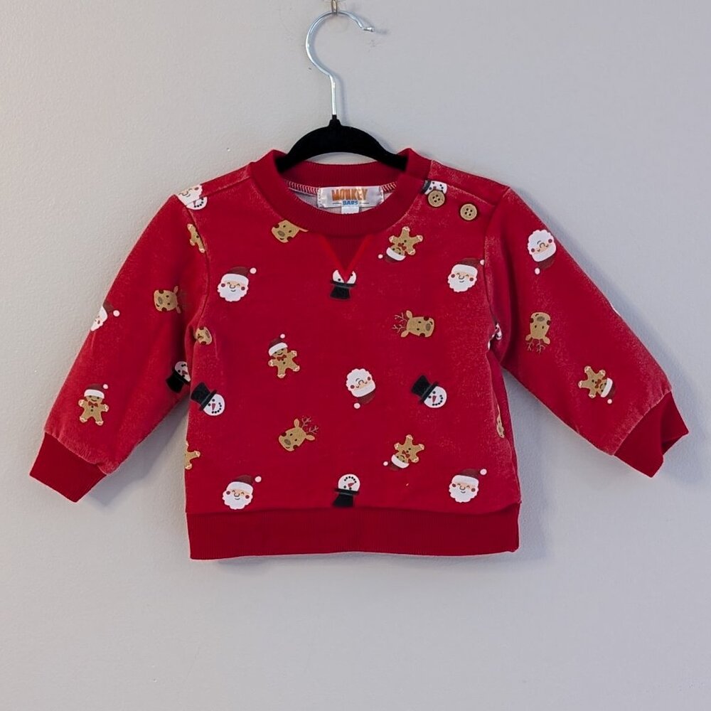 2/$10 ❤️ Monkey Bars 12M Holiday Sweatshirt | Red Gingerbread & Snowmen